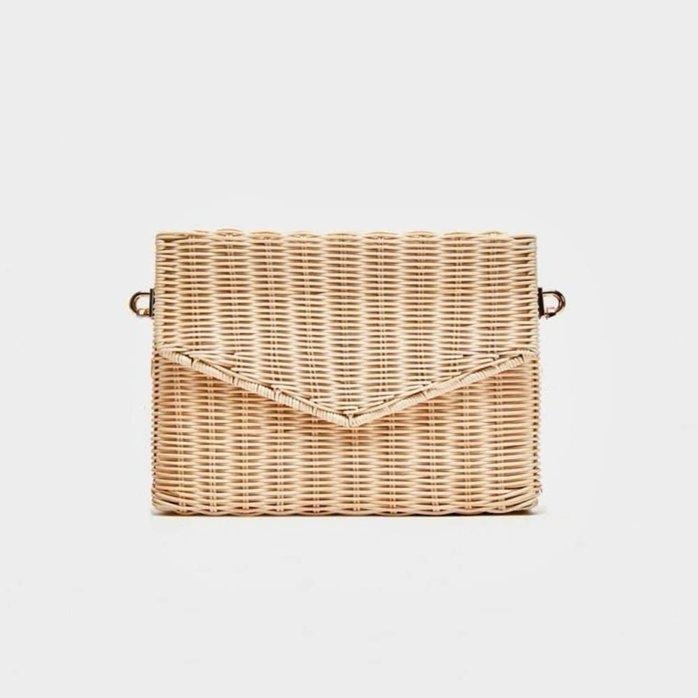 Zara Woven Rattan Crossbody Bag in Natural Beige